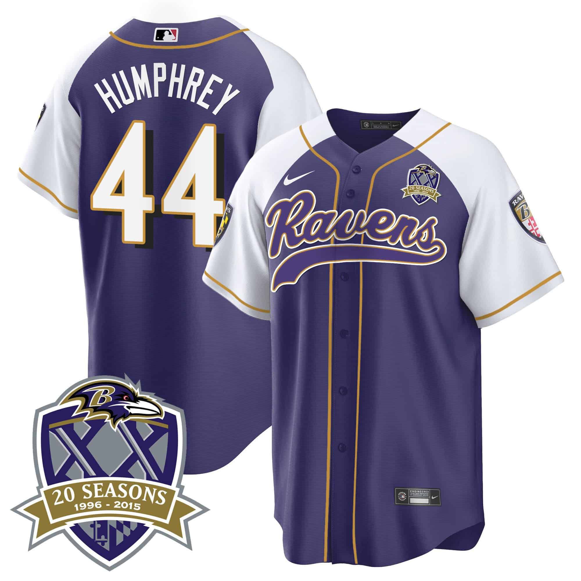 Men Baltimore Ravens #44 Humphrey Purple 2024 Nike 20th Season Patch Baseball NFL Jersey